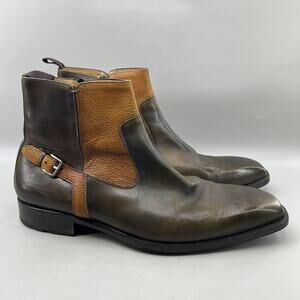Mezlan Pitt Side Zip Dress Boots Men Size 12 Brown Leather Ankle Chelsea Shoes